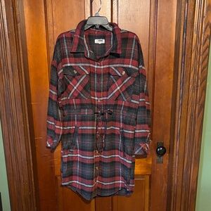 Red and Black Plaid Shirt Dress